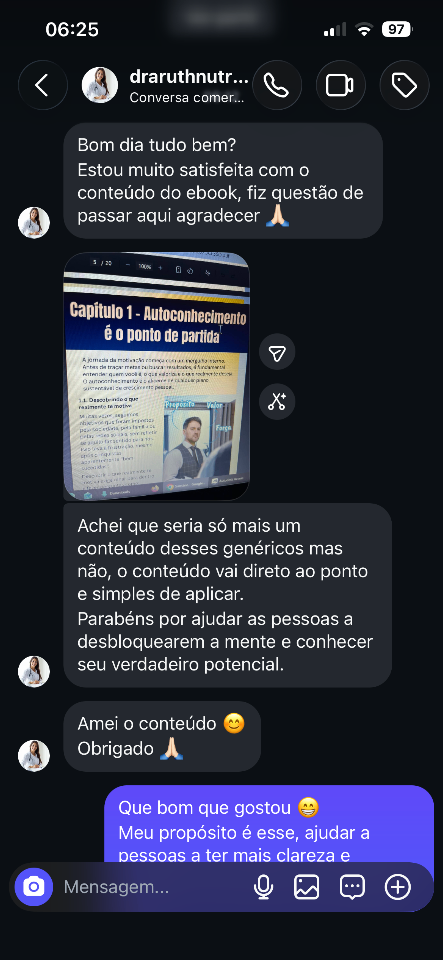 Print de depoimento da Dra. Ruth